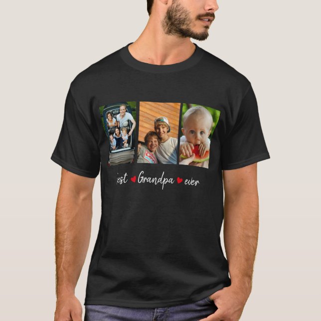 T-shirt Meilleur Grand-Père Jamais Noir 3 Photo Personnali (Devant)