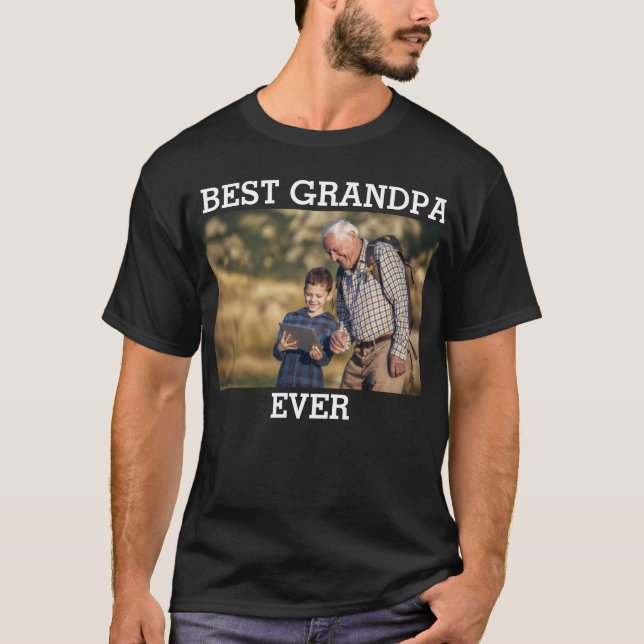 T-shirt Meilleur Grand-Père Jamais Photo Personnalisée Cré (Devant)