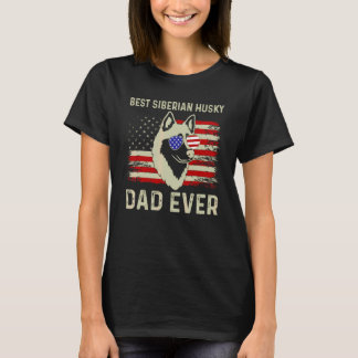 T-shirt Meilleur Papa Chien Usa Drapeau Papa Blague Siberi