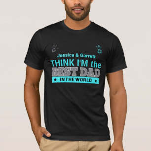 T-shirt Meilleur papa dans le monde Turquoise Noms des enf