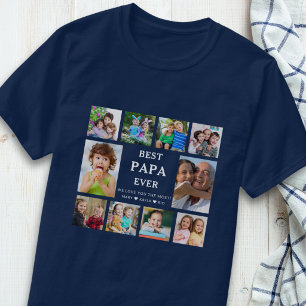 T-shirt Meilleur Papa Grand-enfants 10 Collage Photo Bleu