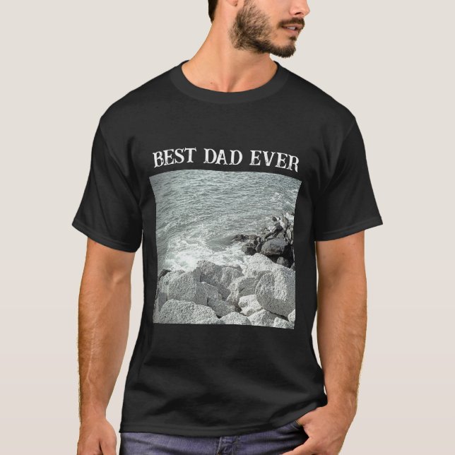 T-shirt Meilleur papa jamais noir et blanc Photo Ocean Sho (Devant)