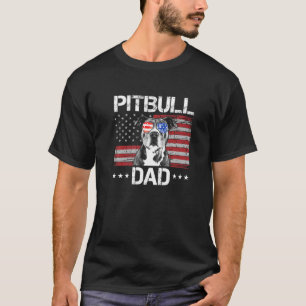 T-shirt Meilleur papa Pitbull américain drapeau chien homm