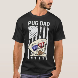 T-shirt Meilleur papa Pug Ever Lunettes de soleil drapeau