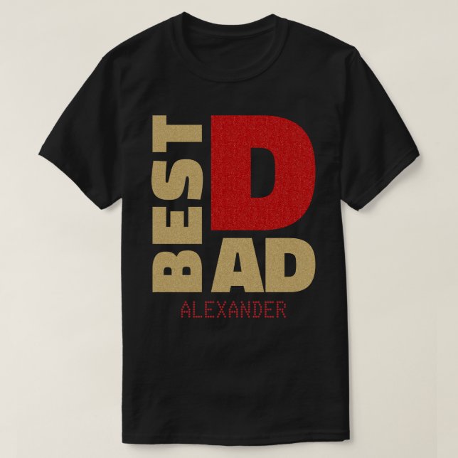 T-shirt Meilleur papa Rouge Parties scintillant Nom Custom (Design devant)