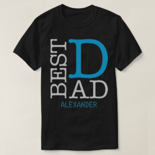 T-shirt Meilleur papa Silver Blue Parties scintillant Nom 