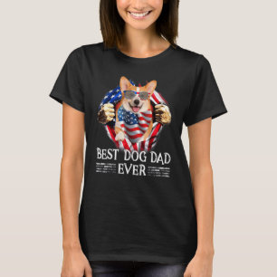 T-shirt Meilleur papa Welsh Corgi Drapeau américain 4 juil