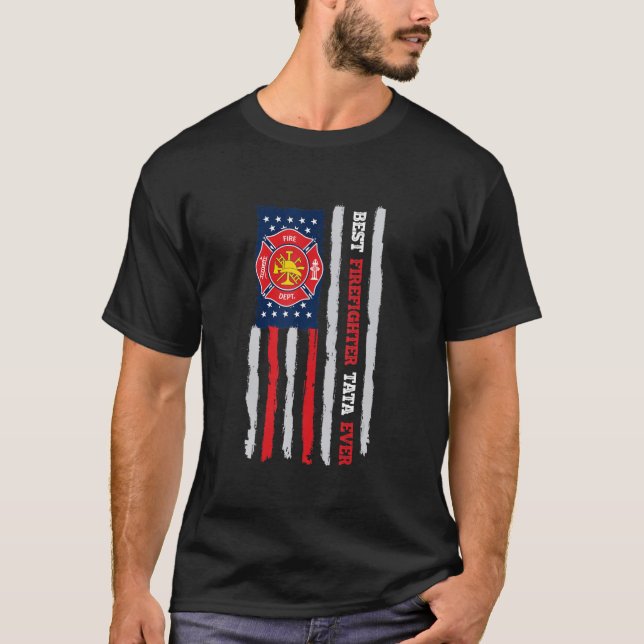 T-shirt Meilleur Pompier Mens Tata Ever Us Drapeau Flaman  (Devant)