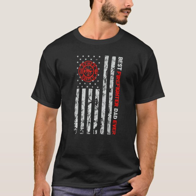 T-shirt Meilleur Pompier Papa Jamais Drapeau Américain Fra (Devant)
