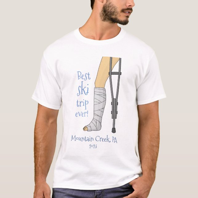 T-shirt Meilleur voyage en ski Jamais Drôle cheville coulé (Devant)