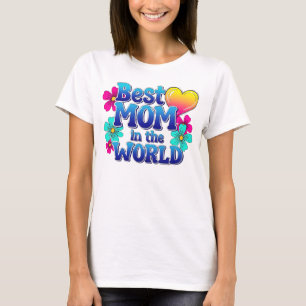 T-shirt Meilleure Maman du Monde Gras Bleu Dégradé & Fleur