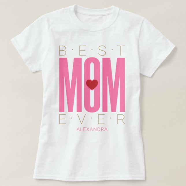 T-shirt Meilleure maman Jamais Coeur rose Rouge Or Nom Cus (Design devant)