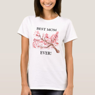 T-shirt Meilleure maman Jamais rose cerisier fleurs aquare