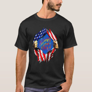 T-shirt Meilleure Maman Jour Drapeau Américain Joyeux Fête