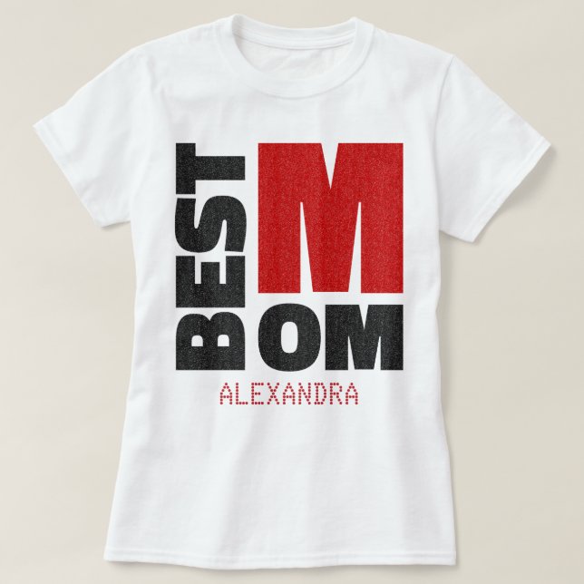 T-shirt Meilleure maman Red Black Parties scintillant Nom  (Design devant)