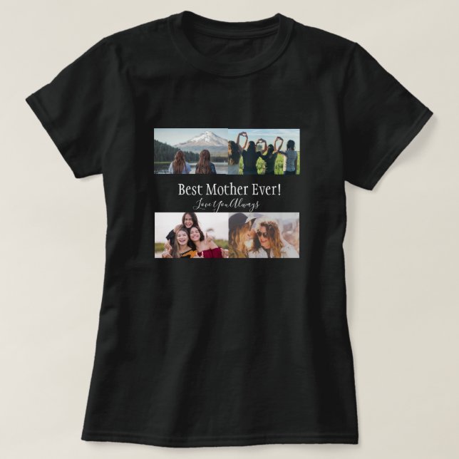 T-shirt Meilleure Mère Jamais Photo Collage Blanc Script N (Design devant)