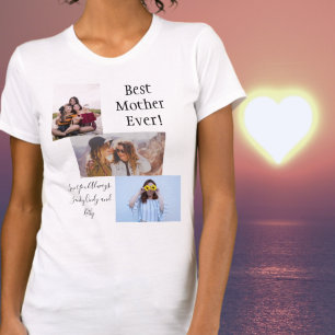 T-shirt Meilleure Mère Jamais Photo Collage Blanc Script N