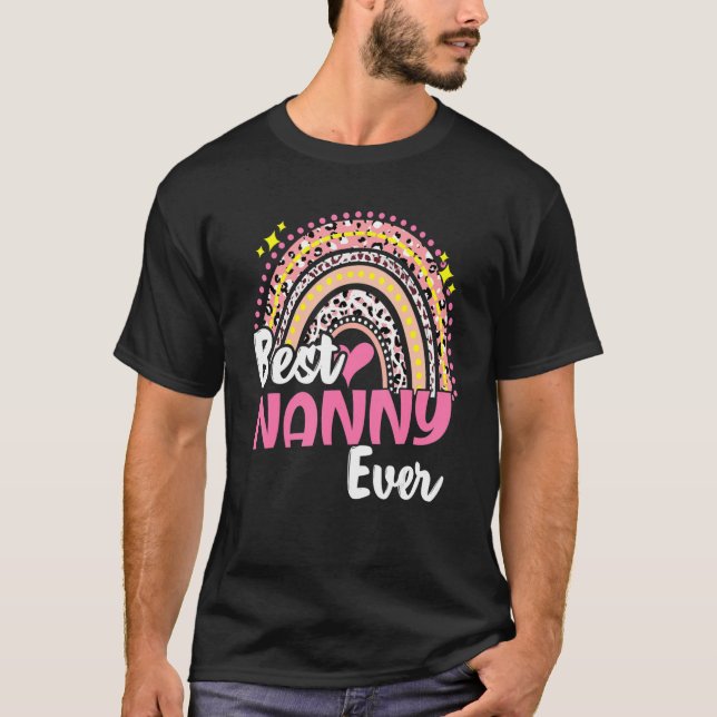 T-shirt Meilleure nounou jamais drôle Léopard rose Rainbow (Devant)