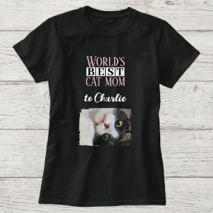 T-shirt Meilleure photo de maman de chat avec nom rose bla