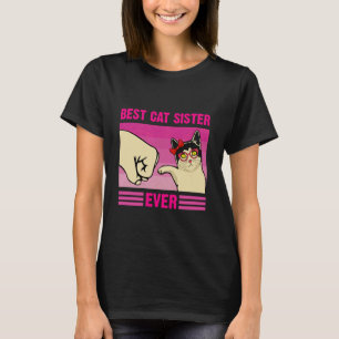 T-shirt Meilleure Sœur Chat Drôle Rétro Chat Fist bump Fem