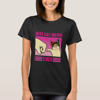 T-shirt Meilleure Sœur Chat Drôle Rétro Chat Poing levé Fe