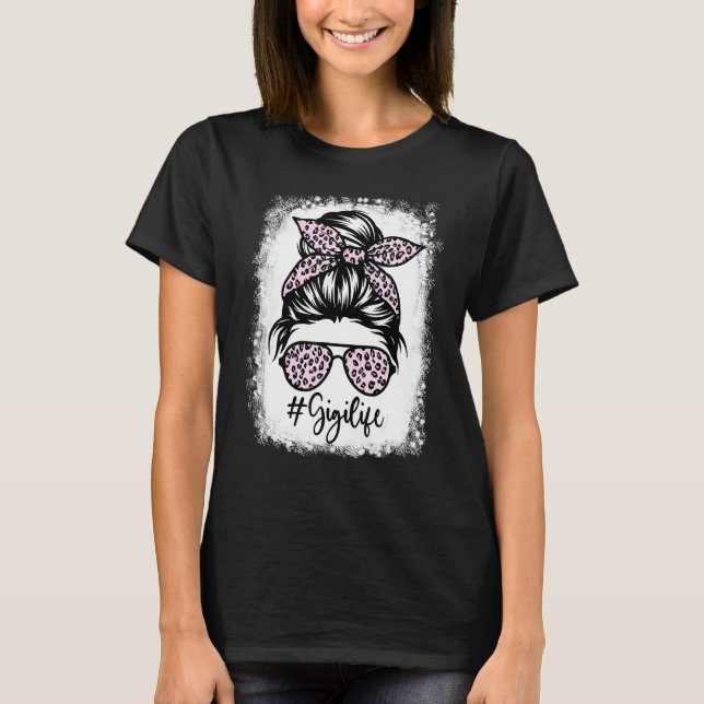 T-shirt Meilleure Tante Vie Messy Bun Leopard Bleached Tan (Devant)