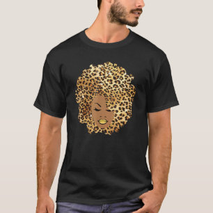 T-shirt Melanin Queen Leopard Afro Cheveux Africain Améric