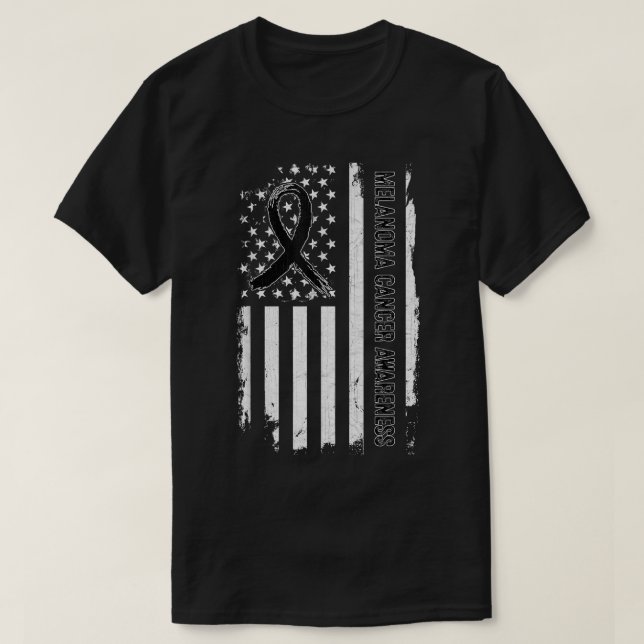 T-shirt Melanoma Cancer Awareness Drapeau Américain - Noir (Design devant)