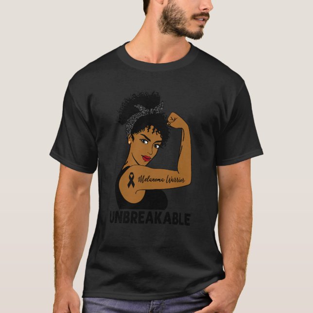 T-shirt Melanoma Warria Forte Femmes Noires Indestructible (Devant)