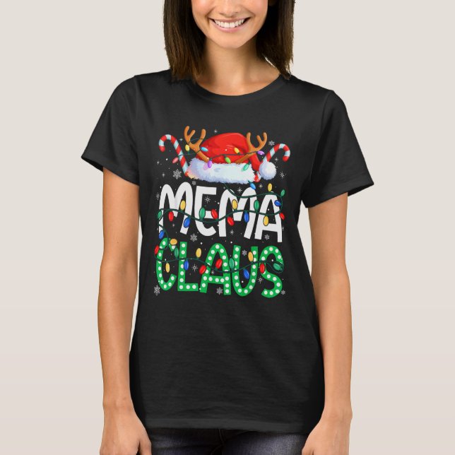 T-shirt Mema Claus Christmas Lights Pajama Family Matching (Devant)