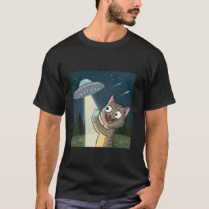 T-shirt Même de chat drôle avec un OVNI extraterrestre Art