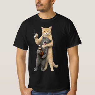 T-shirt Mème de chat drôle stupide — Chat qui fume et boit