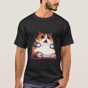T-shirt Mème de chat gras orange choqué pixel art