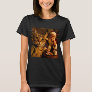 T-shirt Mème de Noël de chat drôle de selfie avec le Père