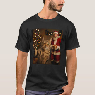 T-shirt Même de Noël drôle de chat selfie avec le Père Noë