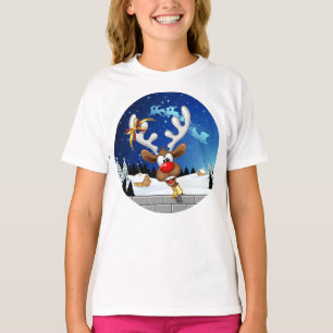 T-shirt Mème de Noël drôle de renne qui regarde par-dessus