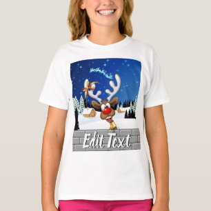T-shirt Mème de Noël drôle de renne qui regarde par-dessus