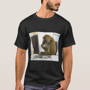 T-shirt Mème de singe pensif drôle Bureau Singe curieux Ce