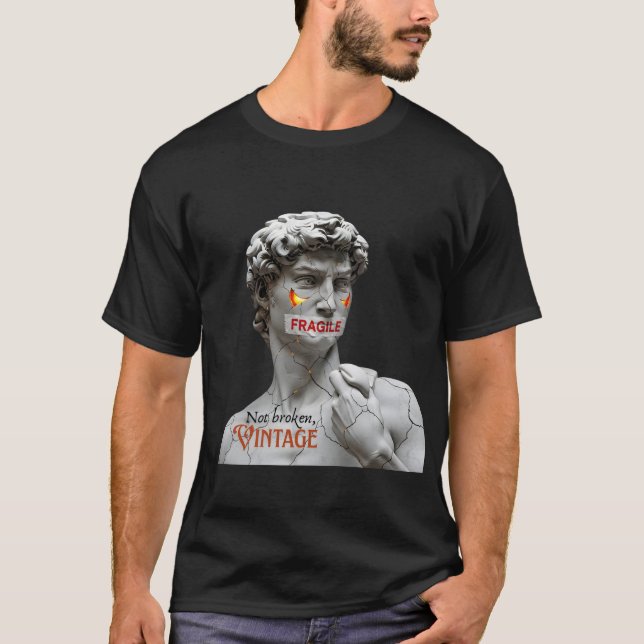 T-shirt Mème Fragile Art - Cracked David Statue Parodie (Devant)