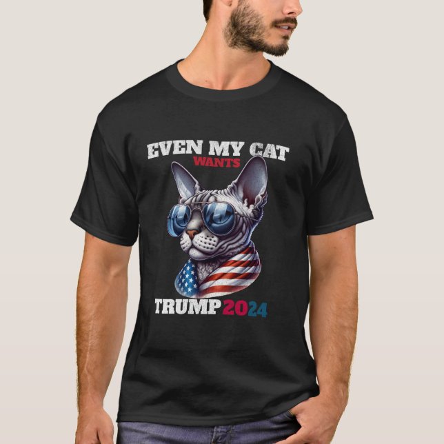 T-shirt Même Mon Chat Sphynx veut Trump 2024 Chat Patrioti (Devant)
