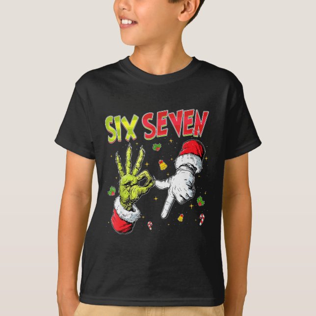 T-shirt Meme Number 67 Bro Slang Six Seven Christmas Hand  (Devant)