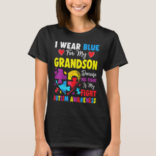 T-shirt Mémé Pépé Je Porte Bleu Pour Mon Petit-Fils Autism