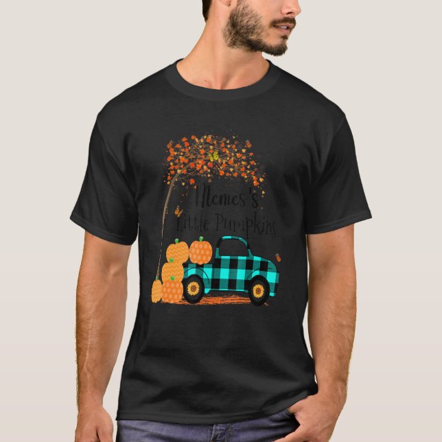 T-shirt Mèmes S Petit Camion Citrouille Green Plaid Automn (Devant)