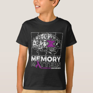 T-shirt Mémoire Matière Violet Ruban Cerveau Puzzle Alzhei
