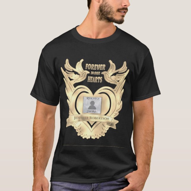 T-shirt Mémorial | Ajouter une photo avec des ailes d'ange (Devant)