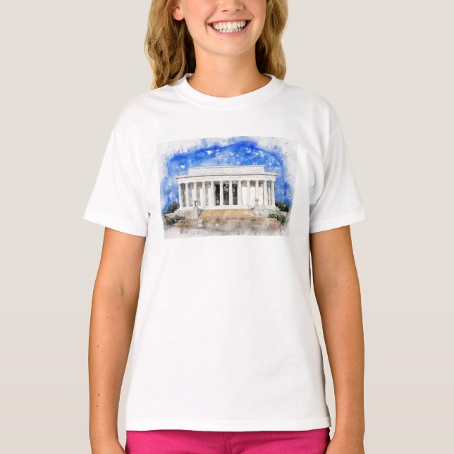 T-shirt Mémorial Lincoln façade en aquarelle (Devant)