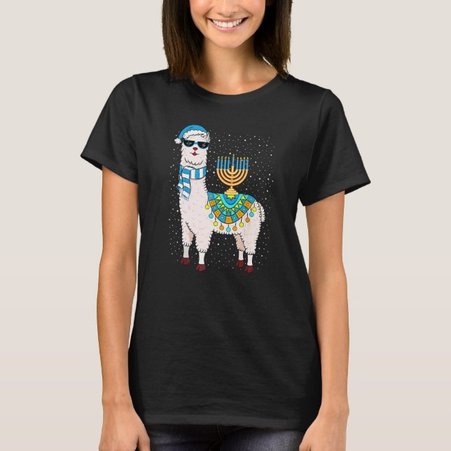 T-shirt Menorah Hanukkah Llama Cute Alpaca Chanukah Premiu (Devant)