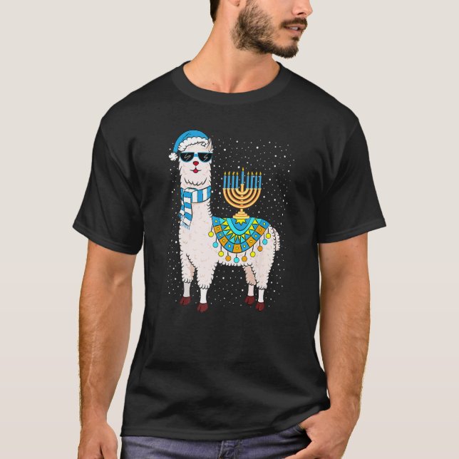 T-shirt Menorah Hanukkah Llama Cute Alpaca Chanukah Premiu (Devant)