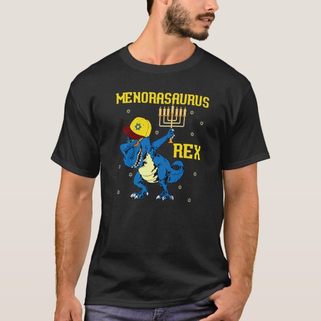T-shirt Menorasaurus Rex Dinosaur Rex Hanoukka Menora Pun (Devant)