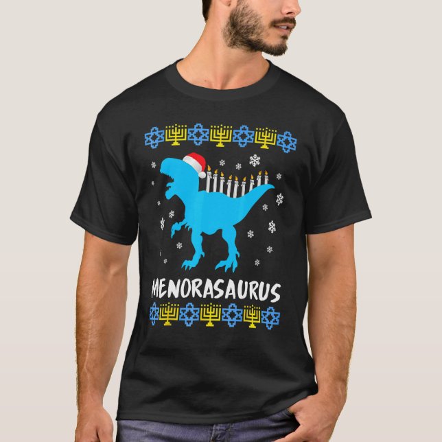T-shirt Menorasaurus Rex Ugly Hanukkah Sweater Dinosaur Re (Devant)